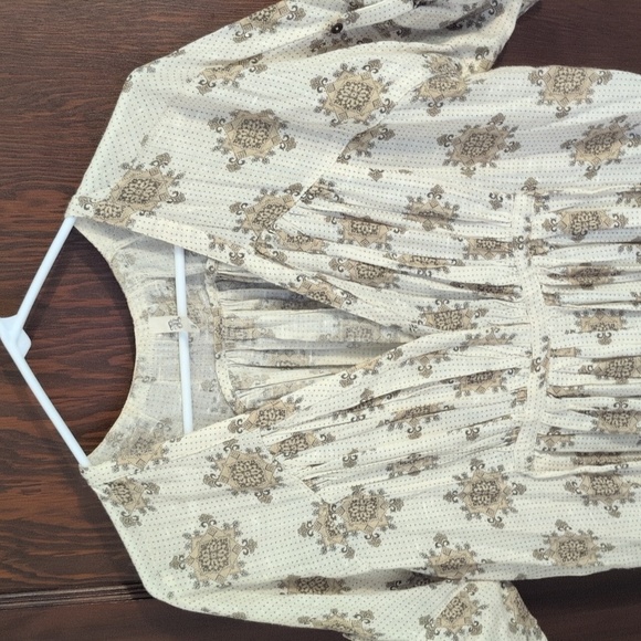 Free People Oasis Maxi Dress Bohemian Flowy Short Sleeve Beige Size XS Oversized - Picture 6 of 13